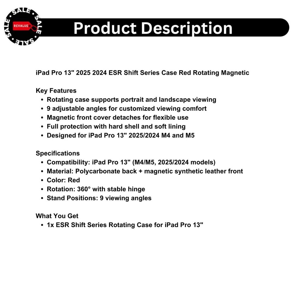 iPad Pro 13" 2025 2024 ESR Shift Series Case Red Rotating Magnetic - Picture 2 of 14